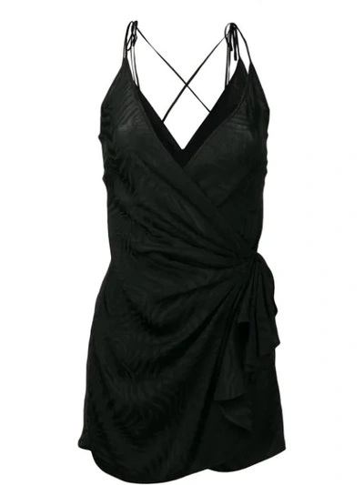 Attico Satin-jacquard Mini Wrap Dress In Black