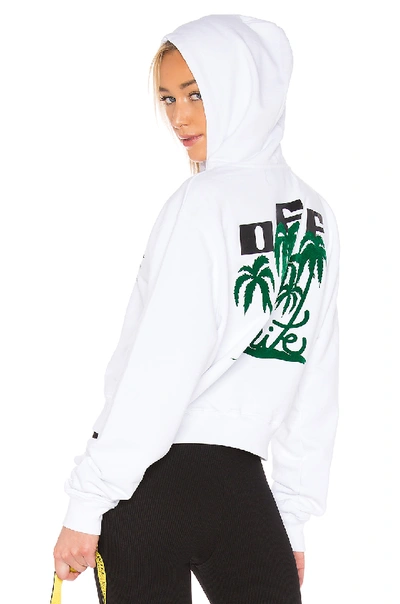 Off-white Island Cropped Cotton Hoodie In White & Green