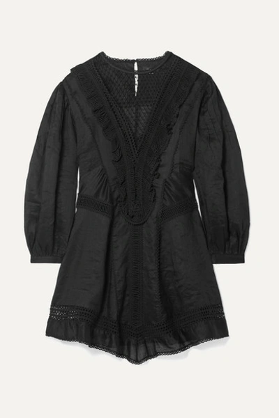 Isabel Marant Rowina Lace-insert Poplin Mini Dress In Black
