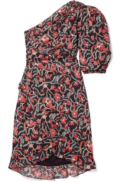 Isabel Marant Etoile Esther One shoulder Printed Cotton voile Mini Dress In Black ModeSens