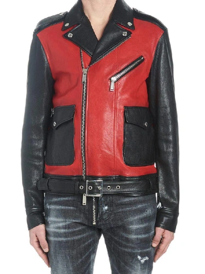 Dsquared2 Bicolor Leather Jacket In Red/black