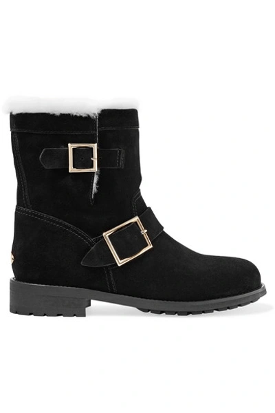 Jimmy Choo Youth Shearling-lined Suede Ankle Boots In Black