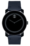 Movado 'bold' Leather Strap Watch, 42mm In Navy/ Black
