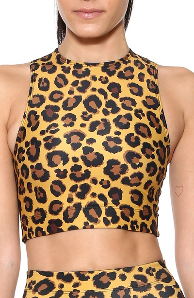 Adam Selman Racerback Crop Top In Honey Leopard