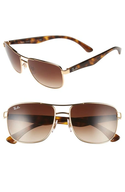 Ray Ban 57mm Aviator Sunglasses - Gold Tortoise