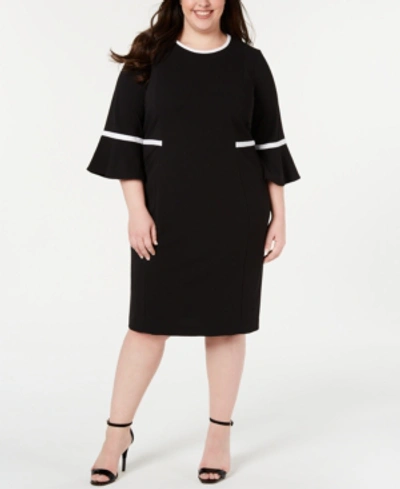 Calvin Klein Plus Size Bell-sleeve Sheath Dress In Black/white