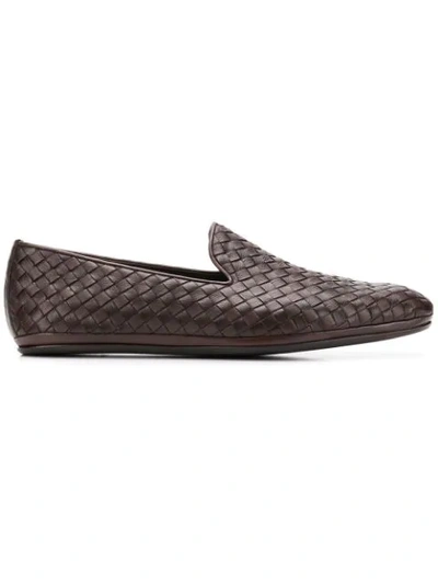 Bottega Veneta Fiandra Intrecciato Foulard Leather Slippers In Espresso