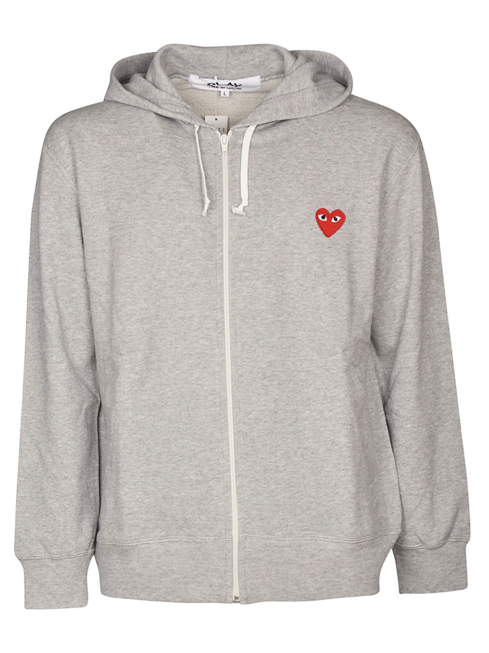 Comme Des Garçons Play Zip-up Hoodie In Top Grey | ModeSens