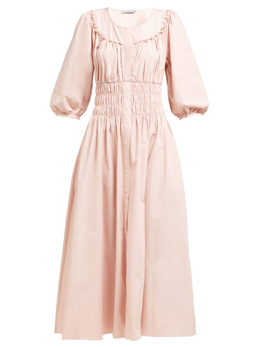 Three Graces London Arabella Striped Linen-Blend Midi Dress In Pink ...