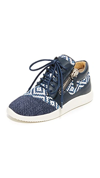 Giuseppe Zanotti Singleg Woven Denim Lace Up Sneakers In Navy