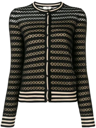 Fendi Lace Knit Cardigan In Black