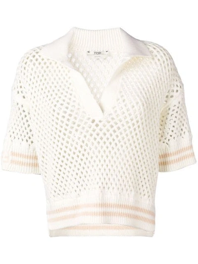 Fendi Crochet Polo Shirt In Neutrals