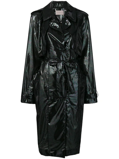 Christopher Kane Double-breasted Iridescent-chiffon Trench Coat In Black