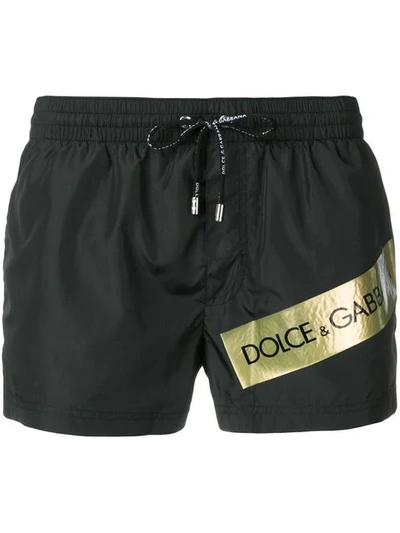 Dolce & Gabbana Logo Tape Swim Shorts In Black