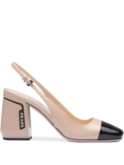 Prada Patent Leather Slingback Pumps In Neutrals ,black