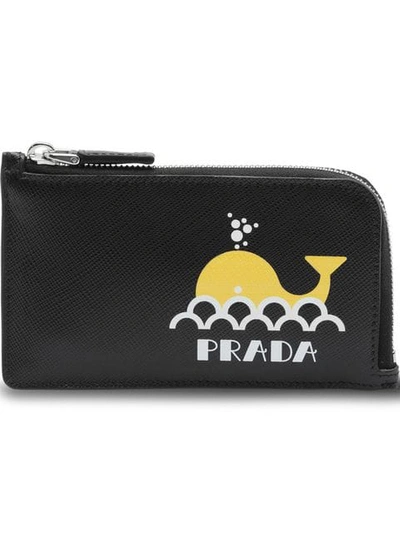 Prada Whale Motif Saffiano Leather Card Holder In Black ModeSens