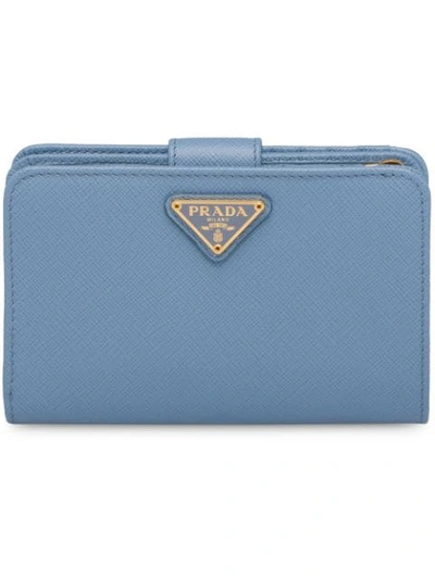 Prada Logo-plaque Snap Wallet In Blue