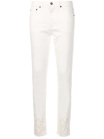 Saint Laurent Perforated Detail Slim Jeans - White