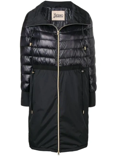 Herno Quilted Panel Coat In Black