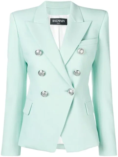 Balmain Double-breasted Blazer In Green