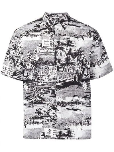 Msgm Haway Print Shirt In Grey