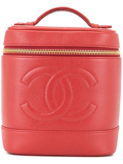 Pre-owned Chanel 1997 Cc Logo Cosmetic Bag In Red
