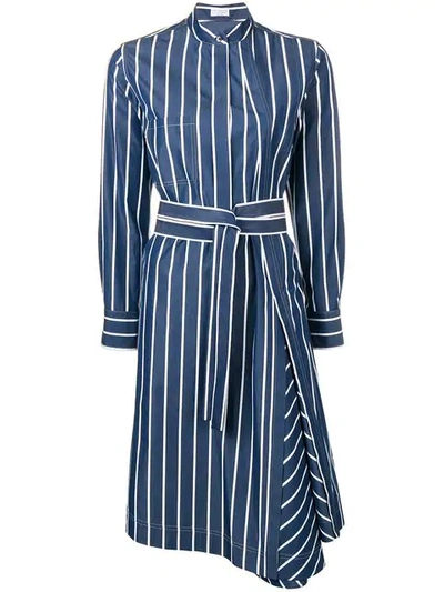 Brunello Cucinelli Long Sleeve Belted Stripe Dress In Blue