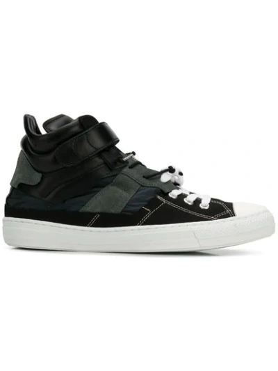 Maison Margiela Black Sneakers Splice High-top In Leather And Fabric