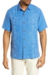 Tommy Bahama Kamari Border Classic Fit Silk Camp Shirt In Zephyr Blue