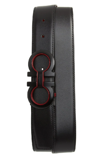 Ferragamo Reversible Leather Belt In Nero / Rosso