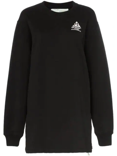 Off-white Floral Arrow Print Cotton Sweatshirt Dress In Black