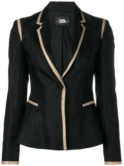 Karl Lagerfeld Tailored Twill Blazer With Piping In Black