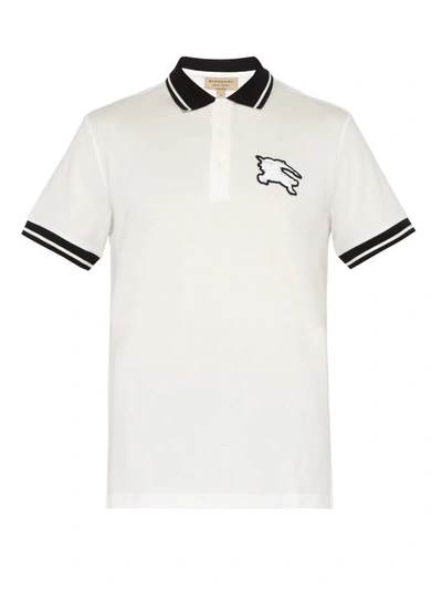 Burberry Tipped Cotton Piqué Polo Shirt In White