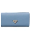 Prada Logo Plaque Continental Wallet In Blue