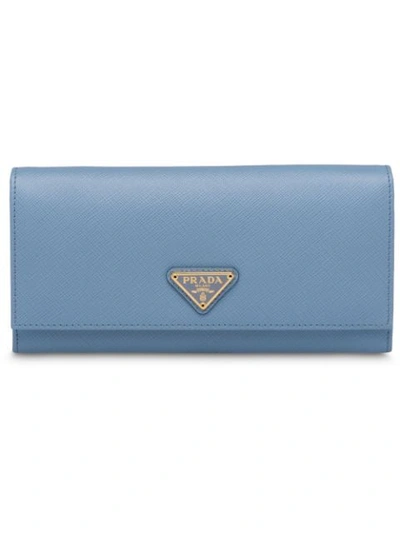 Prada Logo Plaque Continental Wallet In Blue