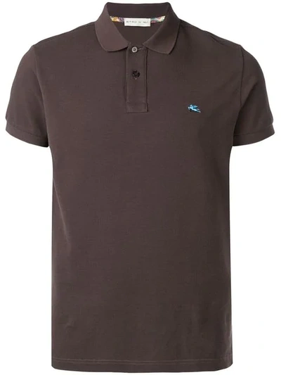 Etro Logo Embroidered Polo Shirt In Brown