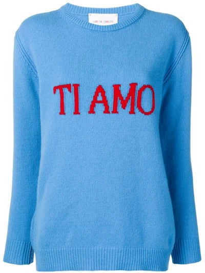 Alberta Ferretti Ti Amo Wool Intarsia Sweater In Blue