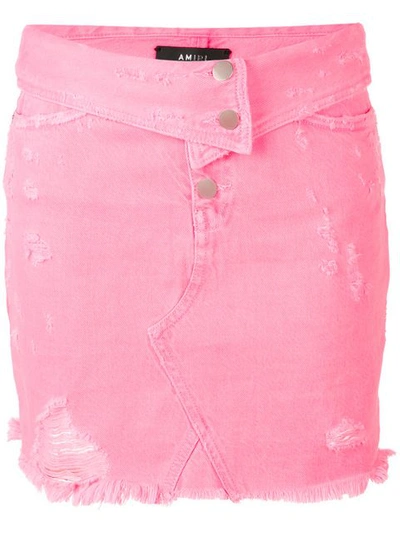 Amiri Distressed Mini Skirt In Pink