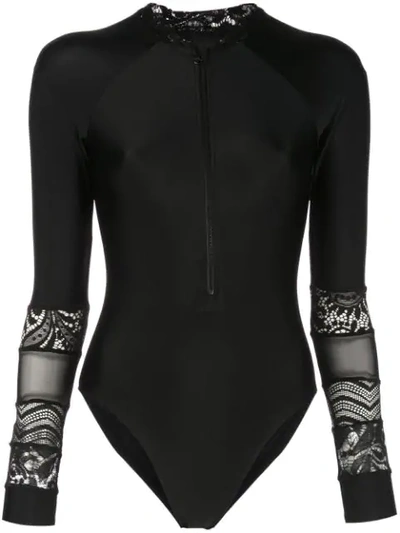 Cynthia Rowley Lace Hepburn Surfsuit In Black