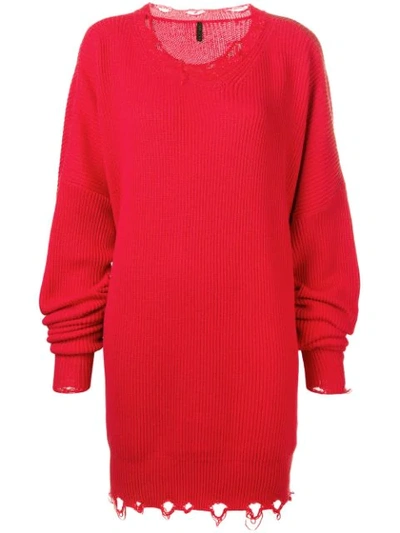 Ben Taverniti Unravel Project Ripped Ribbed Sweater Dress In Red