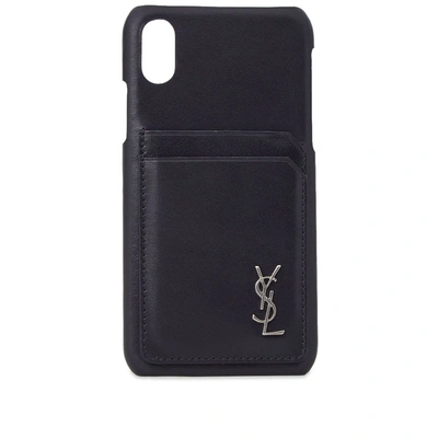Saint Laurent Smooth Leather Iphone X Case In Blue