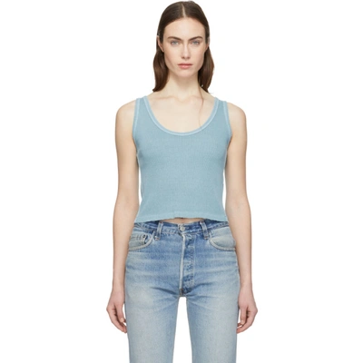 Amo Blue Rib Crop Tank Top In 349 Pool Bl