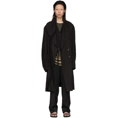 Ann Demeulemeester Black Hemp Brushed Coat