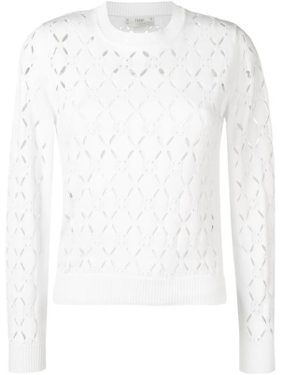 Fendi Openwork Knit Sweater In White