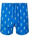 Neil Barrett Lightning Bolt Print Swim Shorts In Blue