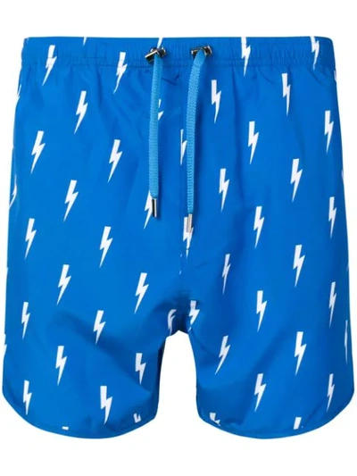 Neil Barrett Lightning Bolt Print Swim Shorts In Blue