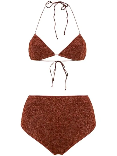 Oseree Metallic Effect Bikini Set In Brown