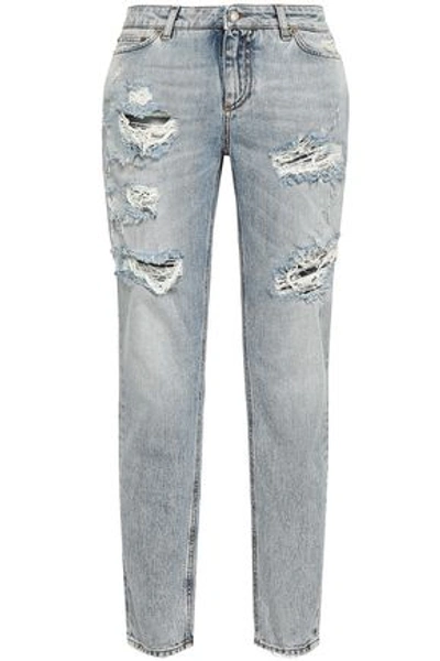 Dolce & Gabbana Woman Distressed Mid-rise Slim-leg Jeans Mid Denim