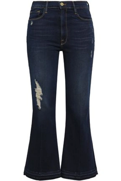 Frame Distressed High-rise Kick-flare Jeans In Dark Denim