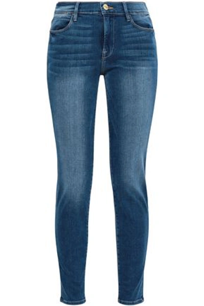 Frame Woman Faded High-rise Skinny Jeans Mid Denim